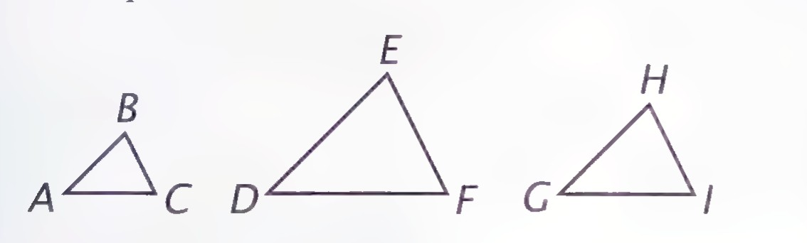 Three triangles: ABC, DEF, and GHI, drawn side by side.