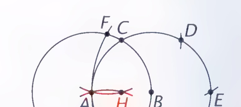 The completed construction with arcs from F and G meeting at H between A and B.