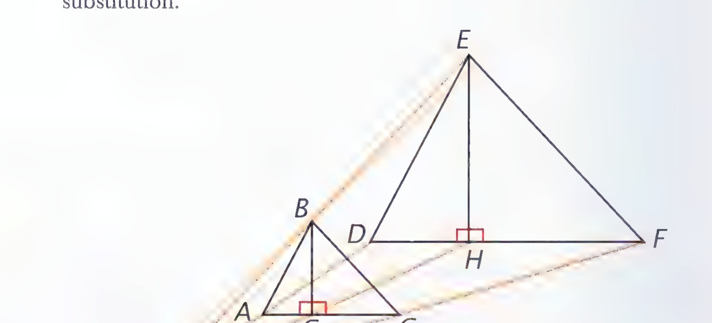 A dilation centered at O that maps triangle ABC and its altitude BG onto triangle DEF and its altitude EH, with rays from O through the corresponding points.