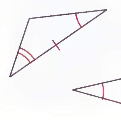 Two triangles with two pairs of equal sides marked and one pair of equal angles marked.