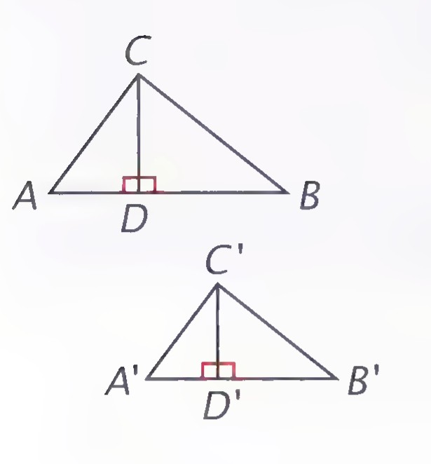 Two similar triangles, ABC and A′B′C′, with corresponding altitudes CD and C′D′ drawn.