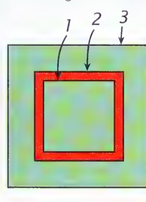 The judo mat diagram: three concentric squares labeled 1, 2, and 3, with arrows pointing to the contest area, the danger area, and the safety area.
