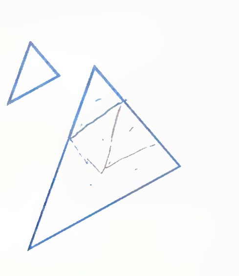 Two similar triangles, the larger drawn with its interior divided into small triangles.