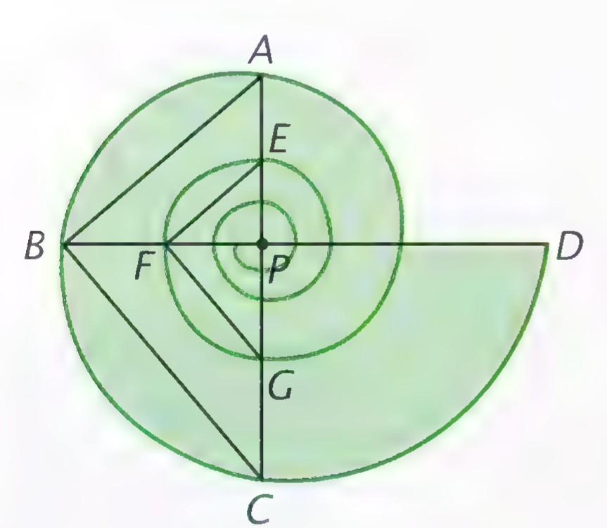 A figure of nested circles and right triangles: BD is a horizontal diameter, AC a vertical diameter, and E, F, G, and P are labeled points where segments meet, with BP drawn.
