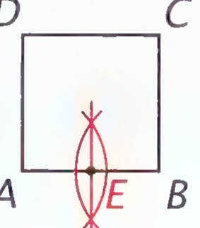 Square ABCD with point E marked at the midpoint of the base and an arc centered at E drawn through C.