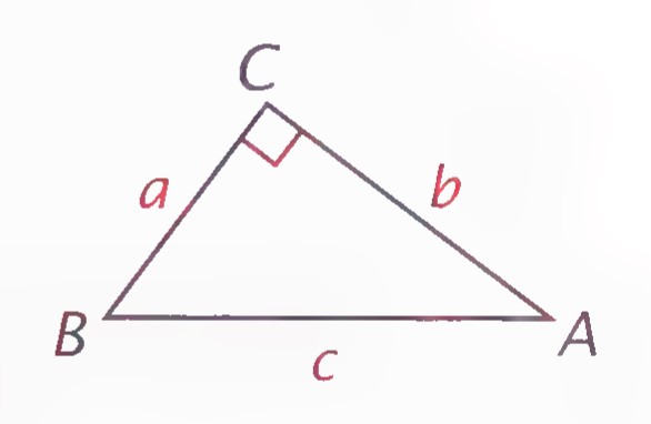 Right triangle ABC with the right angle at C, legs a and b, and hypotenuse c.