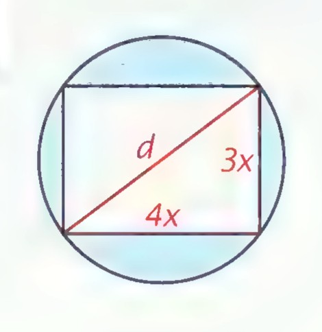 A circle representing a television tube with an inscribed rectangle whose diagonal d, length 4x, and width 3x are marked.