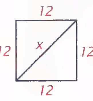 Square with all four sides labeled 12 and a diagonal labeled x.