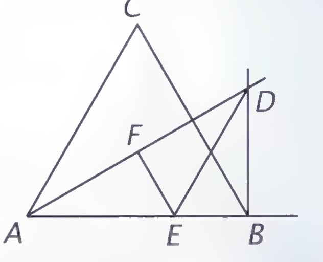 Triangle ABC with a line from A to D, the bisectors meeting at E, and EF drawn perpendicular to AD, with points C, D, F, E, A, and B labeled.