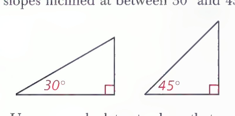 Two right triangles side by side, the first with a 30° angle marked and the second with a 45° angle marked.