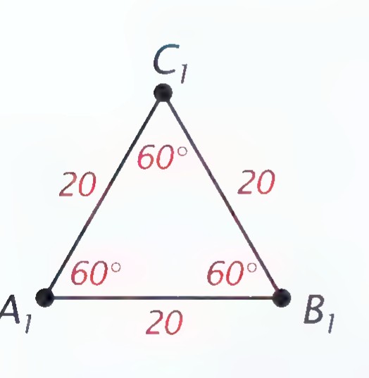 Equilateral triangle A1B1C1 with all three sides labeled 20 and all three angles labeled 60°.