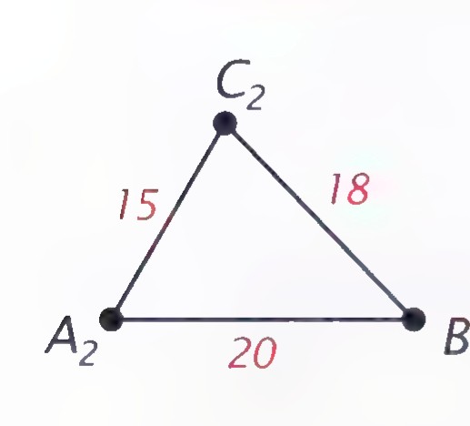 Triangle A2B2C2 with sides labeled 15, 18, and 20.