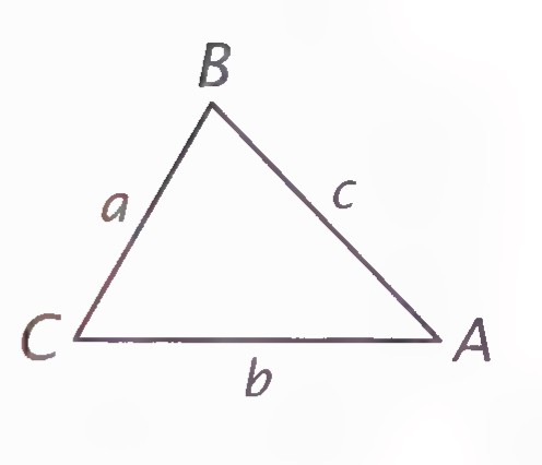 Triangle ABC with sides a, b, and c labeled opposite angles A, B, and C respectively.