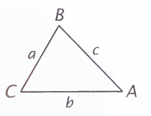 Triangle ABC with sides a, b, and c labeled opposite angles A, B, and C respectively.