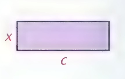 A shaded rectangle whose shorter side is labeled x and whose longer side is labeled c.
