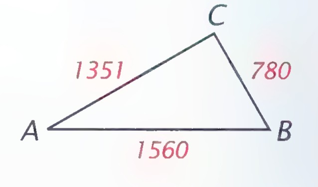 Triangle ABC with sides AC = 1351, CB = 780, and AB = 1560.