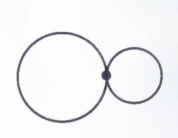 Two circles of different sizes touching at a single point, the larger on the left.