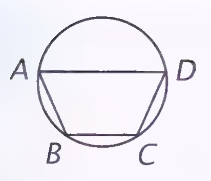 Circle with trapezoid ABCD inscribed, its parallel sides AD and BC horizontal, with AD above BC.