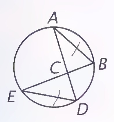 Circle with points A, B, C, D, and E; chords AB, AC, BC, BD, and DE drawn, with AC and BD crossing at C.