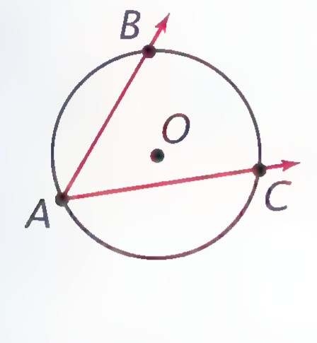 Circle with center O and inscribed angle BAC whose vertex A is on the circle and whose sides meet the circle again at B and C.