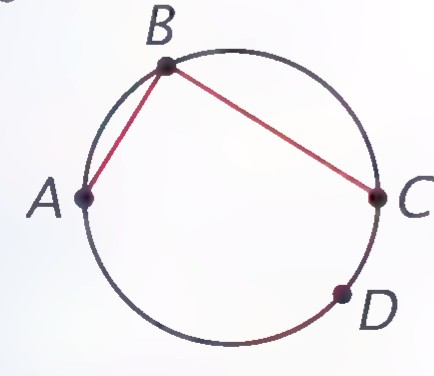 Circle with points A, B, C, and D, where B is on the semicircle with diameter AC and angle ABC is drawn.