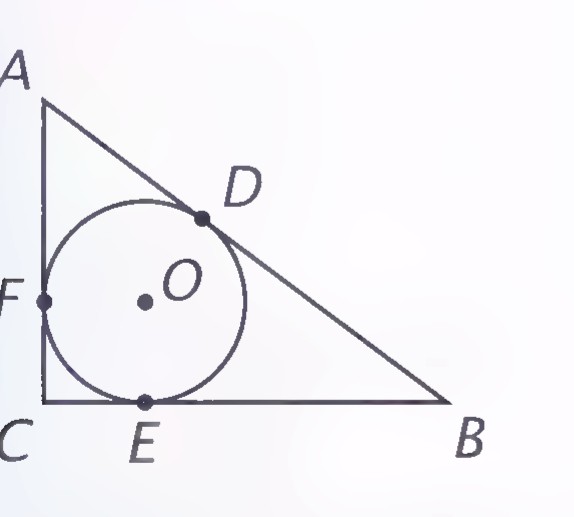 Right triangle ABC with its inscribed circle center O, touching AC at F, AB at D, and BC at E.