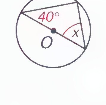 Figure 14: circle with center O, a central angle of 40°, and an inscribed angle labeled x.
