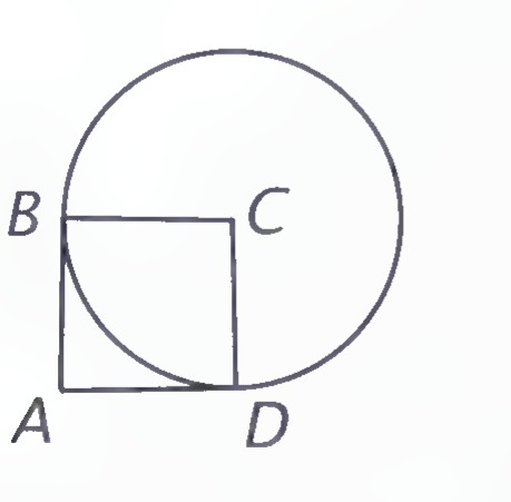 Quadrilateral ABCD whose sides AB and AD are tangent to a circle with center C, so that the corner at A is rounded off by the circle’s arc.