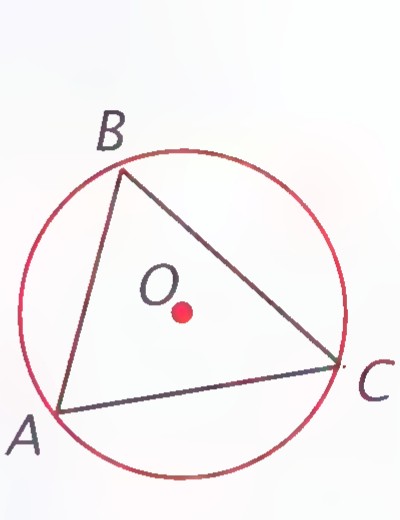 Triangle ABC inscribed in circle O, with the center O marked inside the triangle.