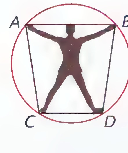 A quadrilateral ABCD inscribed in a circle, drawn as a stick figure with A and B at the hands and C and D at the feet.