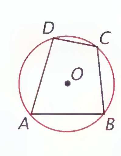 Quadrilateral ABCD inscribed in circle O, with the center O marked.