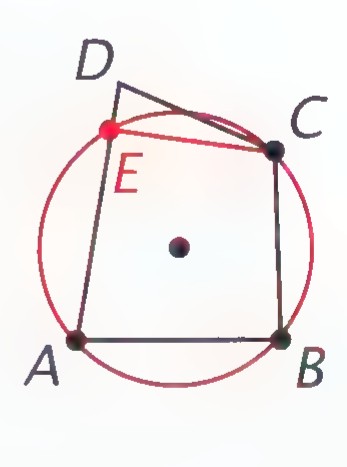 Quadrilateral ABCD with D outside the circle through A, B, and C; the line AD meets the circle again at E.