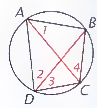 Cyclic quadrilateral ABCD with diagonals AC and BD drawn, and angles 1, 2, 3, and 4 marked.