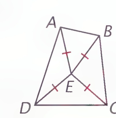 Quadrilateral ABCD with a point E inside it joined to all four vertices by equal segments, and tick marks on the segments.