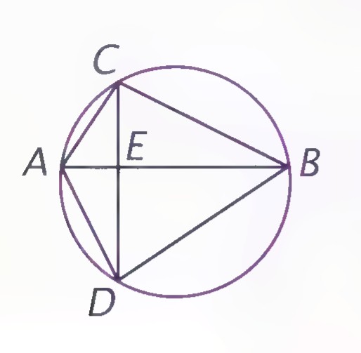 Cyclic quadrilateral ACBD whose perpendicular diagonals AB and CD meet at E.