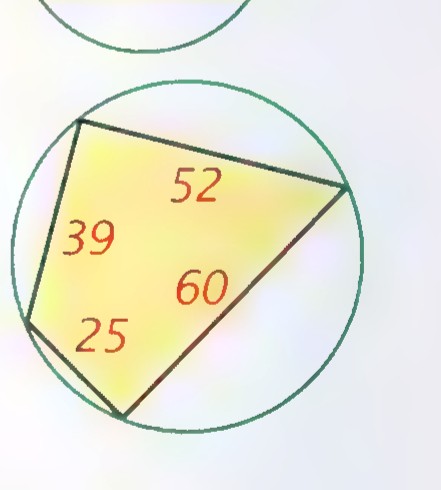 Cyclic quadrilateral with consecutive sides 39, 52, 60, and 25.