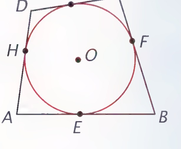 Quadrilateral ABCD circumscribed about circle O, with the points of tangency E, F, G, and H marked on its sides.