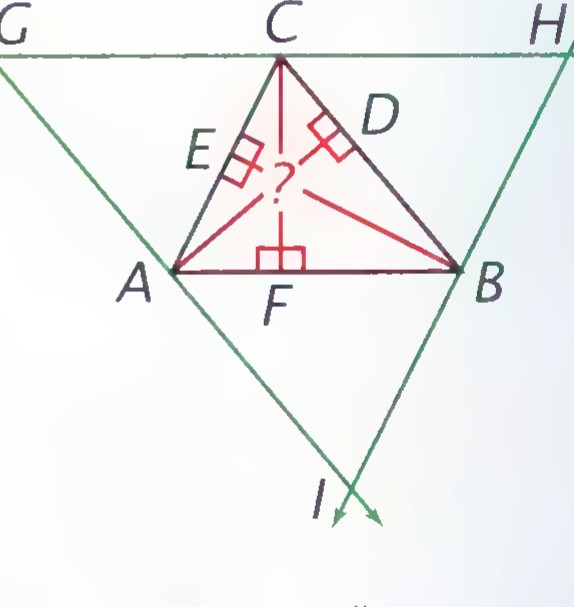Triangle ABC with lines through its vertices parallel to the opposite sides, forming triangle GHI.