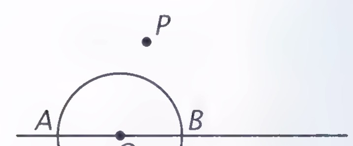 Line l with a circle centered at O crossing it at A and B, and point P above the line, in a slightly different position.