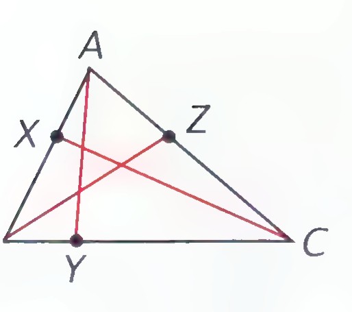 Triangle ABC with cevians AY, BZ, and CX drawn to points X, Y, and Z on the opposite sides.