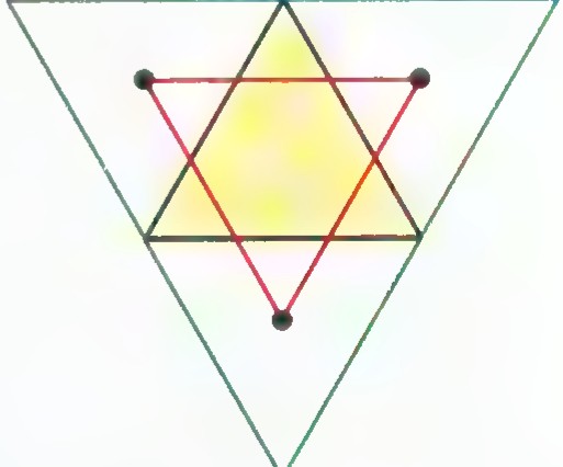 Three equilateral triangles drawn outward on the sides of an equilateral triangle, with their centers joined to form another equilateral triangle.