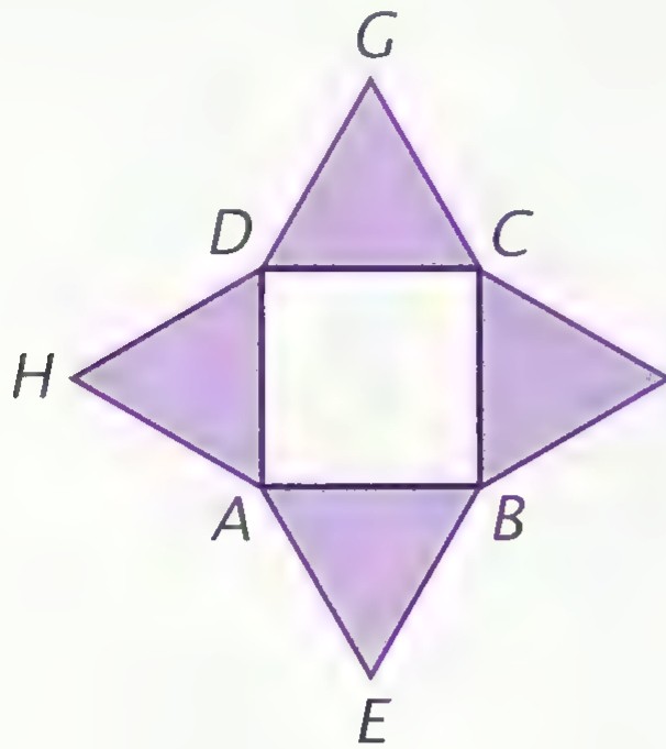 Square ABCD with equilateral triangles built outward on all four sides, forming an eight-pointed star G-C-F-B-E-A-H-D.