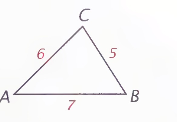 Triangle ABC with sides AC = 6, BC = 5, and AB = 7.