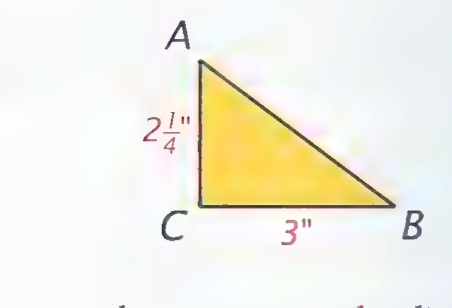 Right triangle ABC with legs AC = 2¼ inches and CB = 3 inches, and the right angle at C.