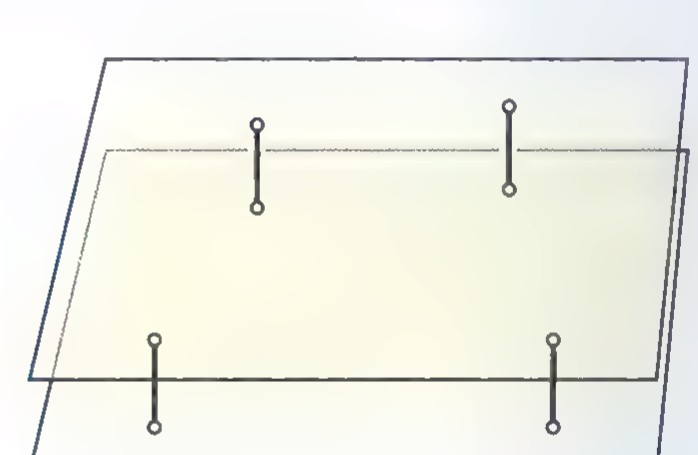Two parallel transparent plates connected by four vertical pins, seen at a slight angle.