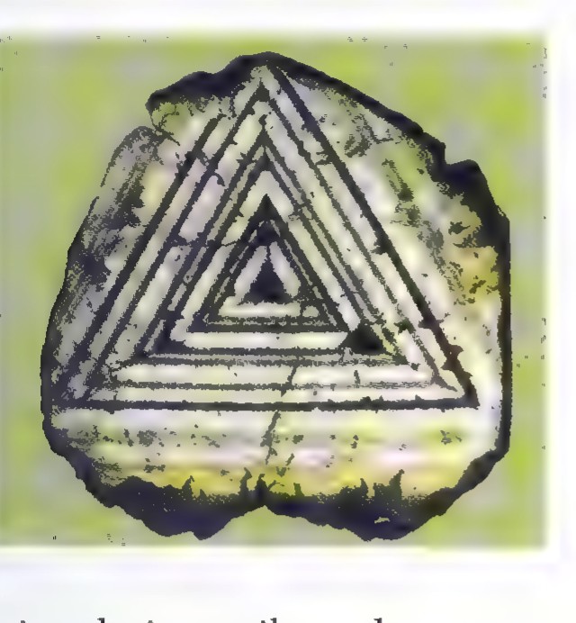 A cross section of the mineral tourmaline showing concentric triangles, one inside another.