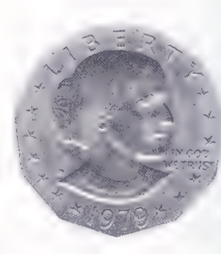 The Susan B. Anthony dollar coin, showing a portrait and the eleven-sided inner border.