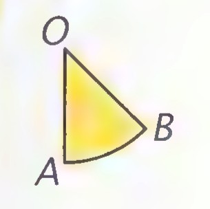 A single sector OAB, shaded yellow, with center O and radii OA and OB.