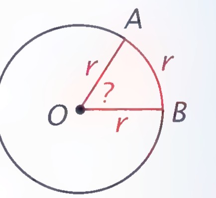 A circle with center O, radii OA and OB of length r, and arc AB also of length r, with the central angle marked ?.