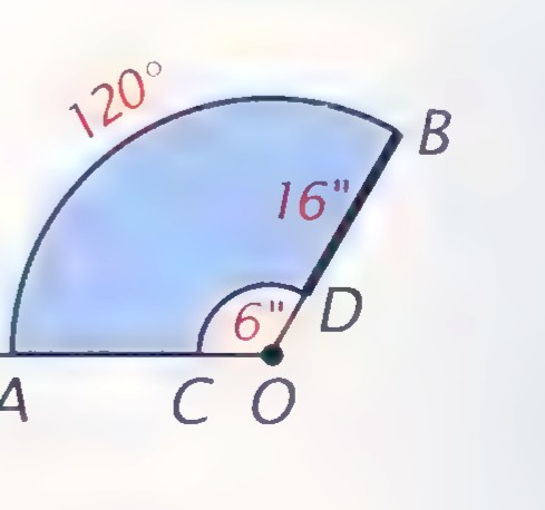A windshield wiper blade sweeping through 120° from position A to position B; the blade is 16 inches long with a 6-inch segment from the pivot O.